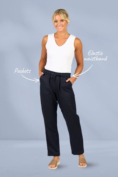 Vassalli Slim Leg Ankle Grazer Full Elastic Waist Pants Ink Carousel 2