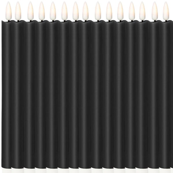 24x LED Flickering Wax Taper Candles (Battery Operated) Bulk in Black Carousel 1