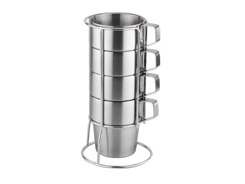 4 Pcs Stainless Steel Coffee Mugs Set with a Stainless Steel Holder Outdoor Picn Carousel 1