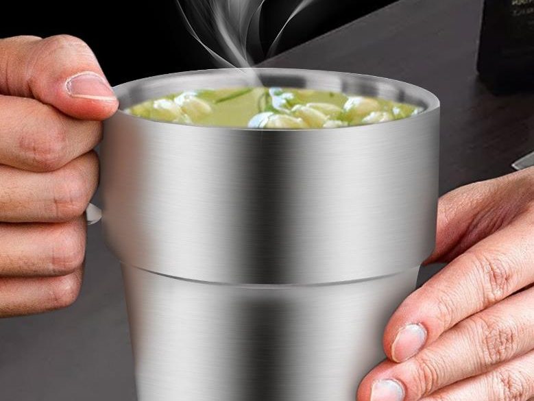 4 Pcs Stainless Steel Coffee Mugs Set with a Stainless Steel Holder Outdoor Picn Carousel 2