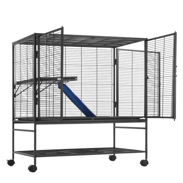 39" Metal Small Animal Cage 2-Tier Rolling Ferret Cage with Tray A Ramp Carousel 11