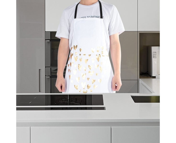 Heart Gold Blocking Unisex Cooking Baking Apron for Home Kitchen Cafes White Carousel 2
