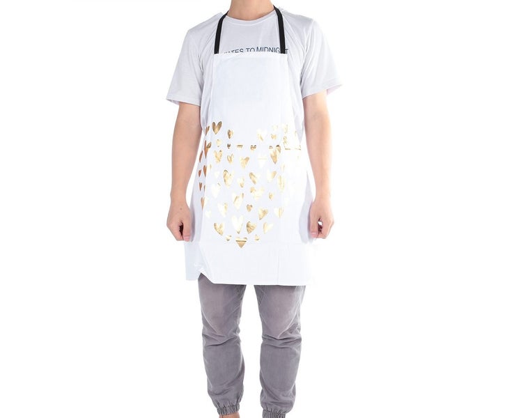 Heart Gold Blocking Unisex Cooking Baking Apron for Home Kitchen Cafes White Carousel 5