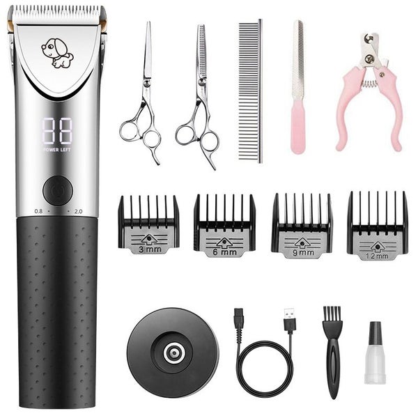 5Pcs Pet Grooming Kit Rechargeable Electric Hair Clipper Trimmer Shaver Set LCD Carousel 1