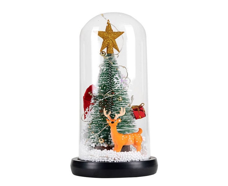 Christmas Tree in Glass Dome Small Christmas Tree Lighting Desktop Ornament G Carousel 1