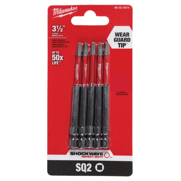 Milwaukee 48324574 5PCS 89mm Impact Duty Square #2 Alloy Steel Screw Driver Bit Carousel 1