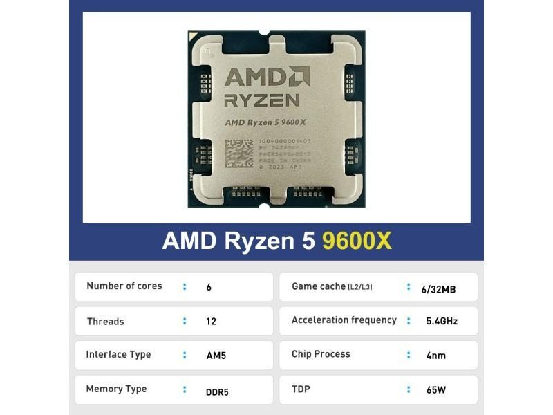AMD Ryzen 5 9600X Processor R5 9600X 5.4GHz 6-Core 12-Thread 38MB Game Cache Carousel 1