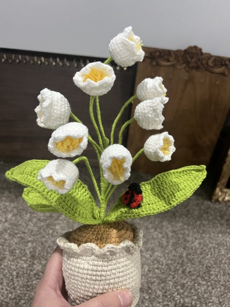100% handmade lily of the valley basket crochet Carousel 1