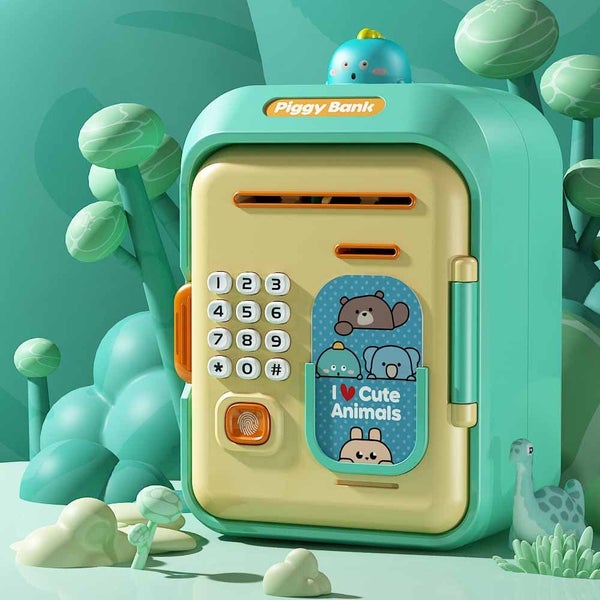 Interactive Kids Piggy Bank Safe With Music Stories Password Lock Cyan Educatio Carousel 1