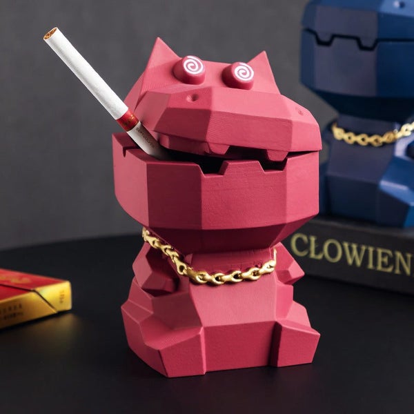 Elosung Hippo Ashtray With Lid Stylish Geometric Decor For Home And Office Pink Carousel 1