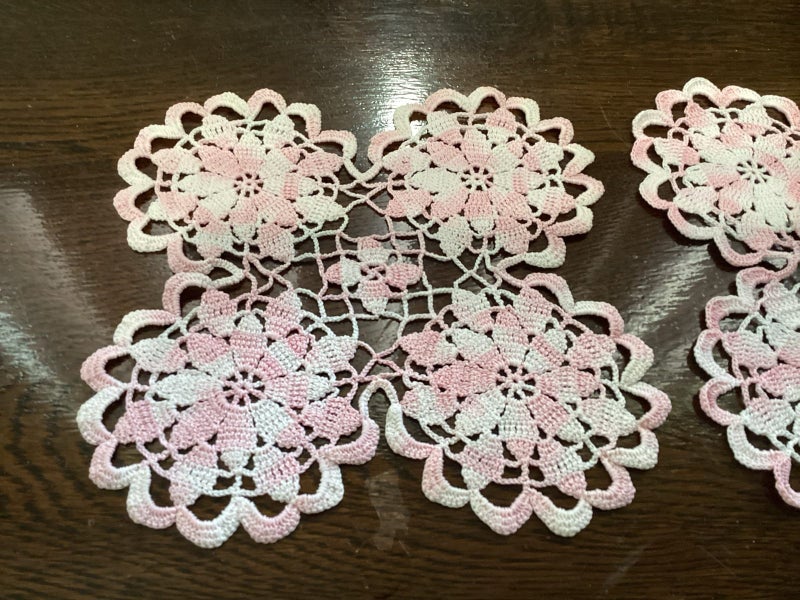 Vintage pink and white doily pair Carousel 3
