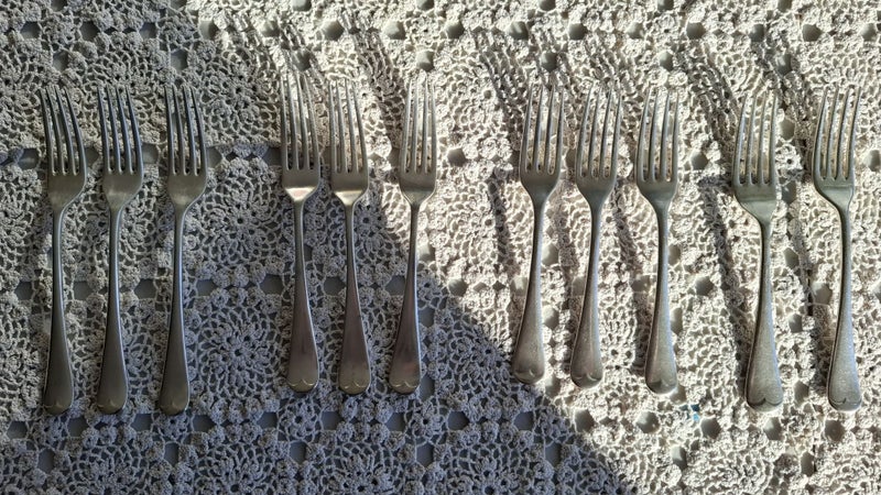 Cleaned and polished - 12 silver plate big forks - must go Carousel 2
