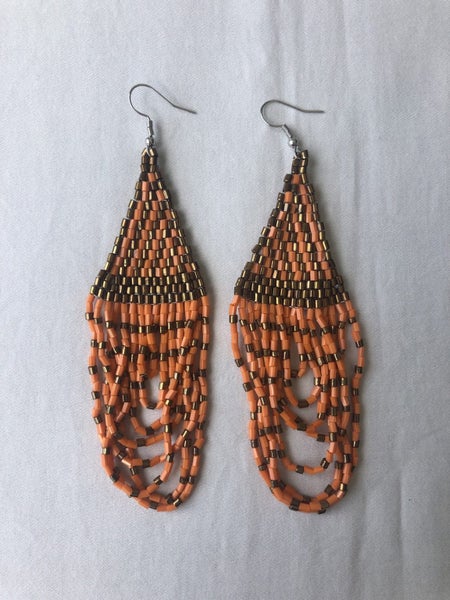 Bohemian Orange + Gold Beaded Statement Earrings Carousel 1