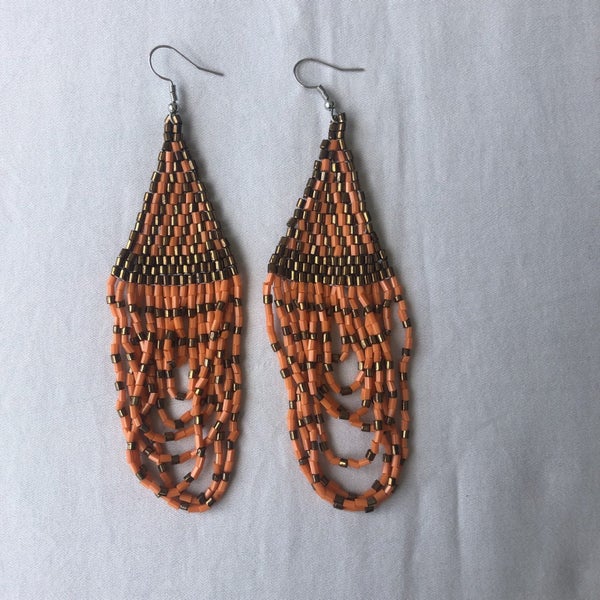 Bohemian Orange + Gold Beaded Statement Earrings Carousel 2