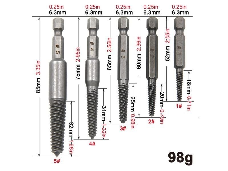 5pc Hex Handle Broken Head Screw Removal Tool 60mm Black Electric Hex Screw Carousel 1