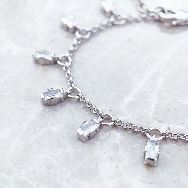 925 Sterling Silver Baguette Cut Angular Stone Bracelet Elegant Fine Jewelry ... Carousel 2