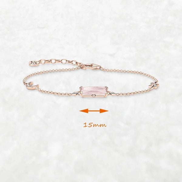 925 Sterling Silver Romantic Gift Rose Gold Bracelet With Pink Stone Star And... Carousel 2