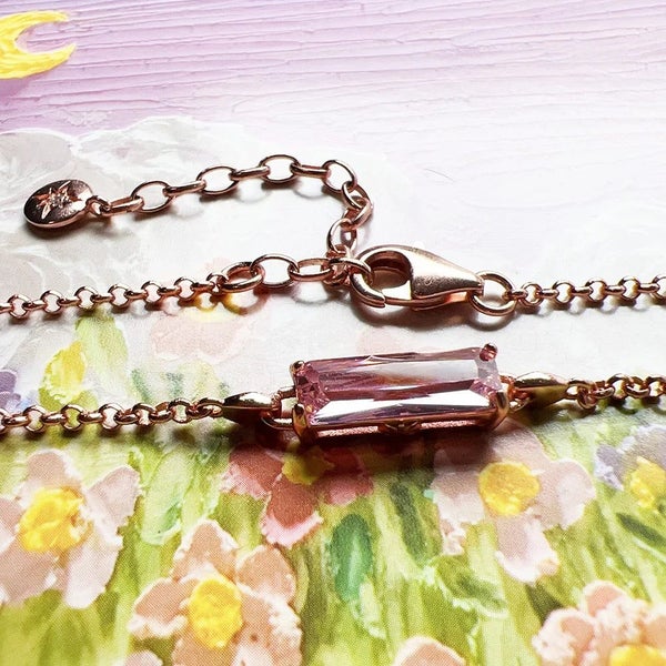 925 Sterling Silver Romantic Gift Rose Gold Bracelet With Pink Stone Star And... Carousel 6