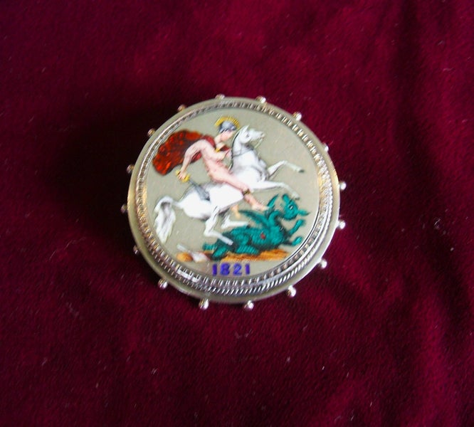 ESTATE MUSEUM STUNNING RARE KING GEORGE IIII ENAMELLED SILVER CROWN COIN BROOCH Carousel 2