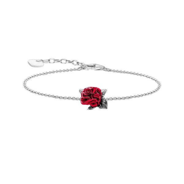 925 Sterling Silver Romantic Gift Red Rose Chain Bracelet Jewelry For Women Carousel 1