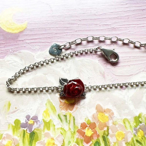 925 Sterling Silver Romantic Gift Red Rose Chain Bracelet Jewelry For Women Carousel 6