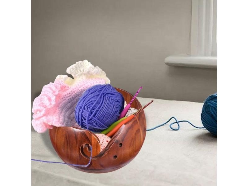 Handmade Wooden Yarn Bowl Premium Round Wool Storage Bowl Wooden Yarn Storage Carousel 1