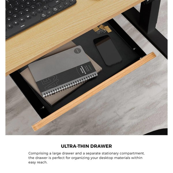 160Cm Electric Standing Desk Dual Motor Drawer Adjustable Oak Black Carousel 2