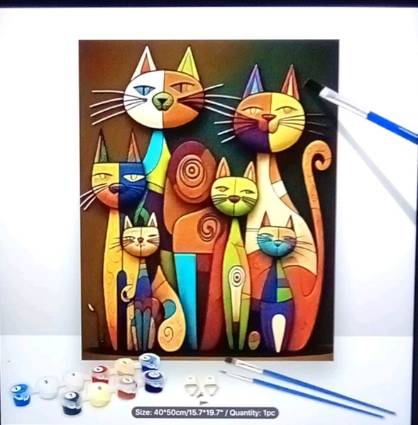 THE CATTAGE-Vibrant Cartoon Cat Paint By Numbers Make Some Colourful Home Decor Carousel 1