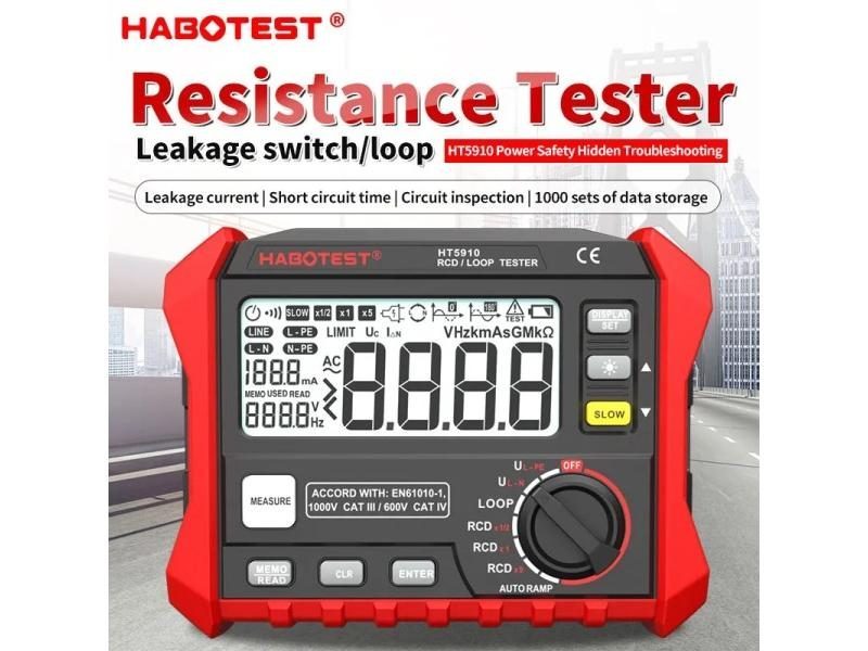 4.7-inch Large LCD Digital Resistance Meter RCD/Loop Tester 1000 Data Storage 0 Carousel 2