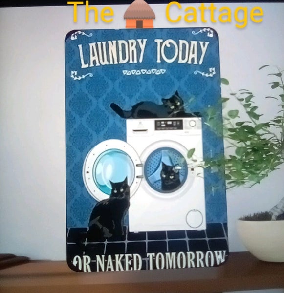 THE CATTAGE - Hilarious Cat Tin Sign Bring Whimsey To Your Laundry Room Carousel 1