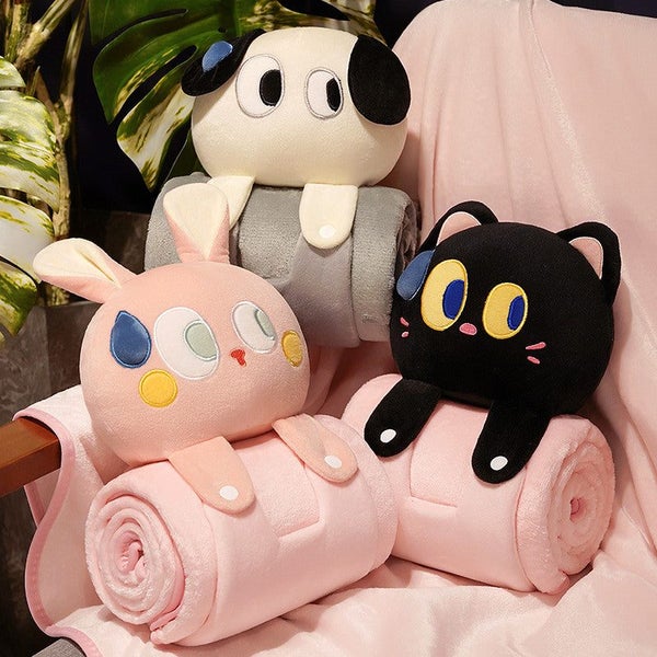 Elosung Plush 2 In 1 Pillow Blanket Adorable Design For Cozy Comfort Pink Rabbit Carousel 2