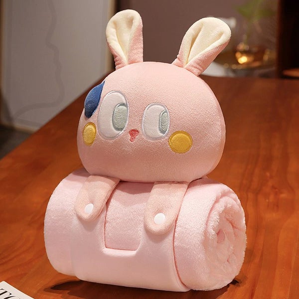 Elosung Plush 2 In 1 Pillow Blanket Adorable Design For Cozy Comfort Pink Rabbit Carousel 1