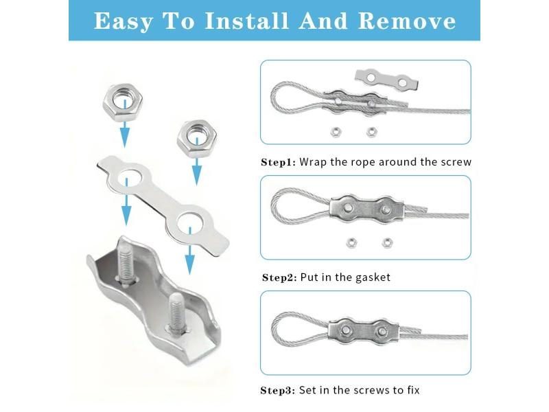 5/10Pcs M2-M8 Stainless Steel Double Post Bolt Clip Wire Rope Cable Clamp Carousel 1