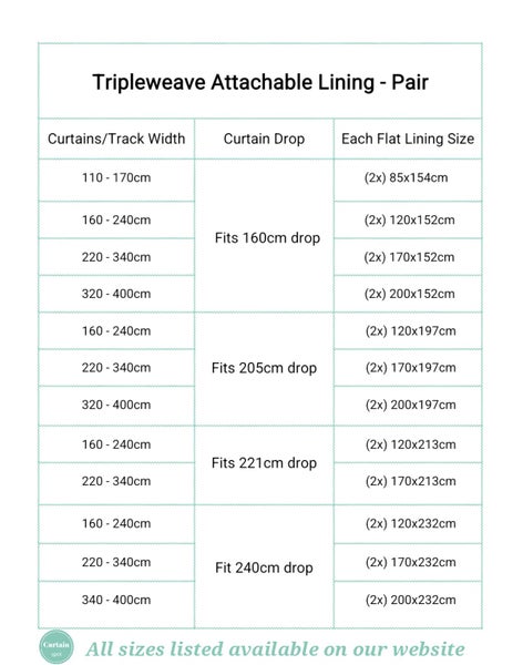 Readymade Attachable Tripleweave Curtain Linings *A PAIR* Carousel 8