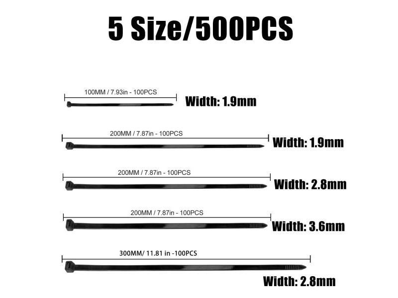 500PCS Self-Locked Nylon Cable Tie Black Plastic Wire Zip Ties Sets Fixed Carousel 1