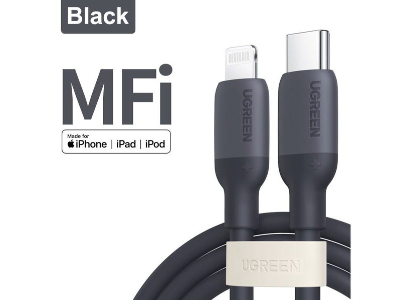 UGREEN 1m, USB-C to Lightning charging cable / Black / silky soft silicone cable Carousel 1