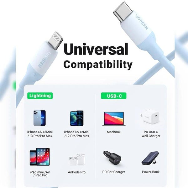 UGREEN 1m, USB-C to Lightning charging cable / Black / silky soft silicone cable Carousel 2