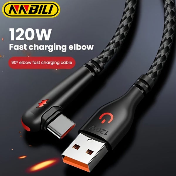 NNBILI 120W Fast Charging USB To Type-C Cable Nylon Braided 90 ° Bend Design Carousel 2