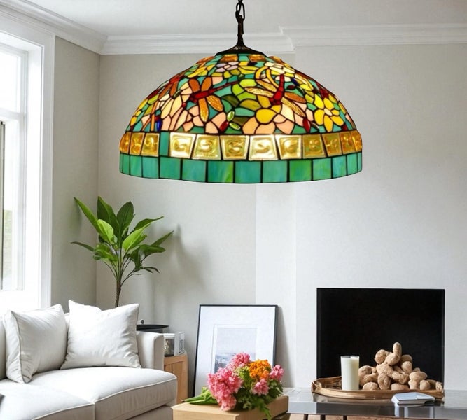 Large 46cm shade New Design Handmade Tiffany Pendant Light Carousel 2