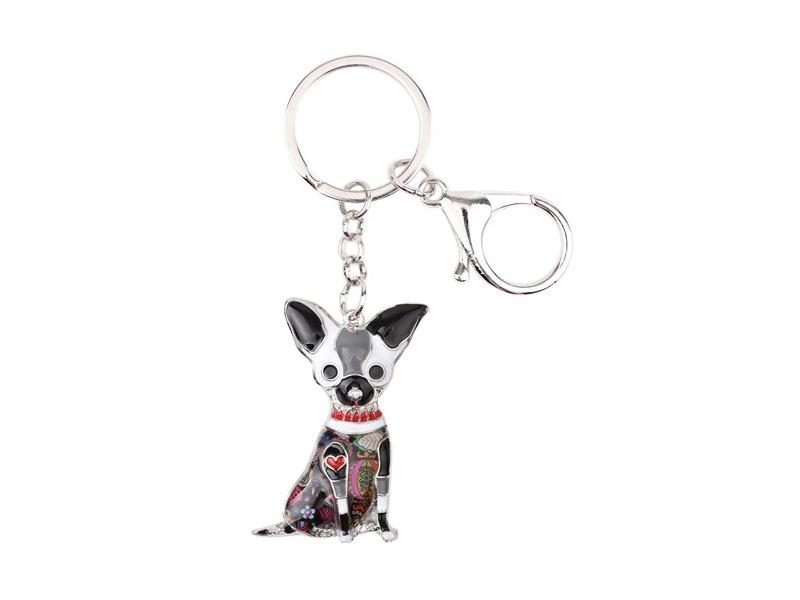 Bonsny Enamel Chihuahuas Dog Key Chain Key Ring Pom Gift For Women Girl Bag Carousel 1