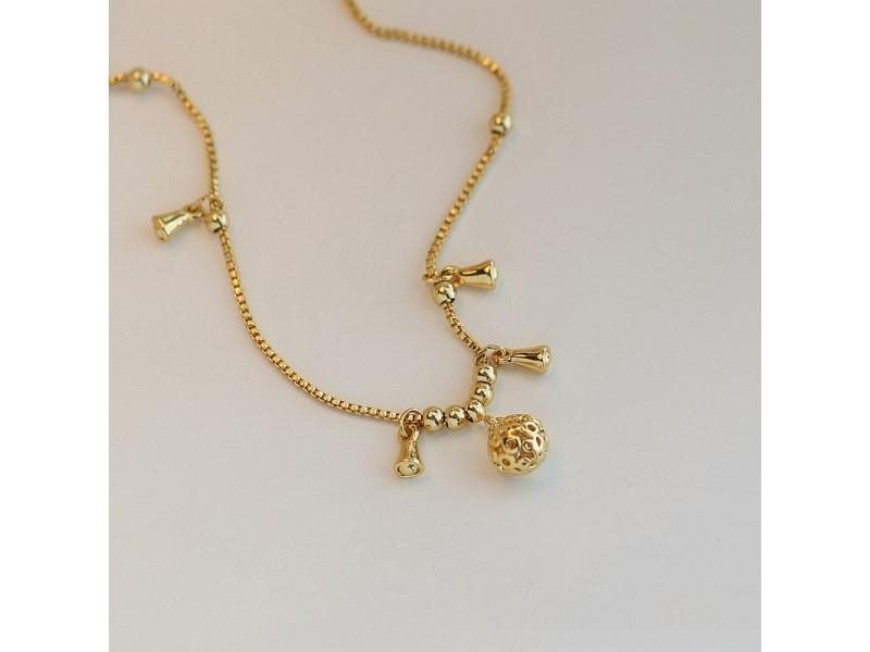 925 Sterling Silver Anklet Gold Color Beads Drop Openwork Ball Vintage For Carousel 1