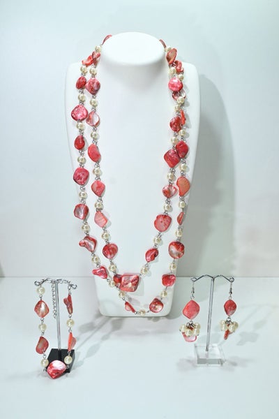 faux pearl shell necklace earring and bracelet set Carousel 1