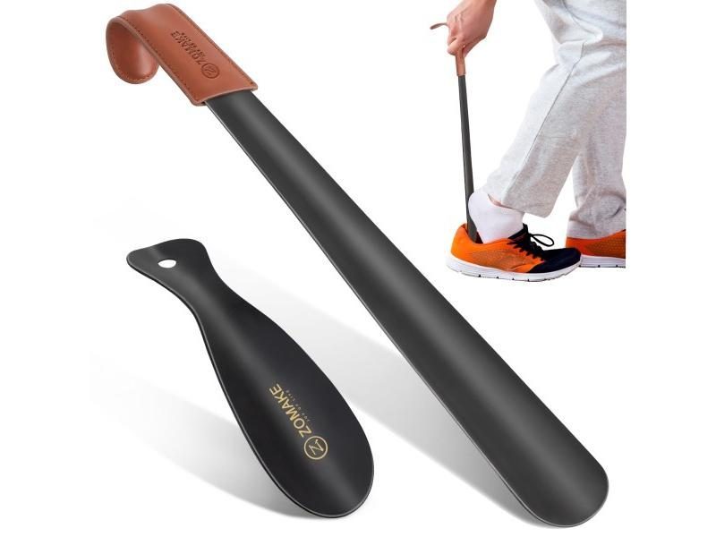Stainless Steel Long Shoe Horn Leather Long Handle Metal Shoe Lifter With Carousel 1