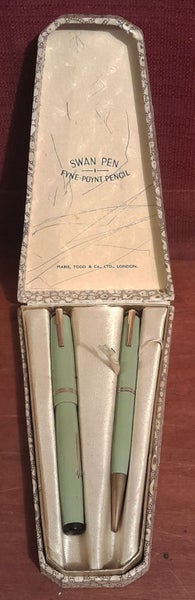 SWAN FOUNTAIN PEN SET PEN AND PENCIL IN ORIGINAL PRESENTATION BOX. Carousel 1
