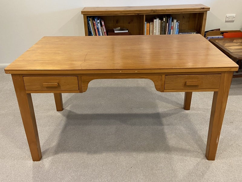 Mid century solid wood office desk with drawers Carousel 1