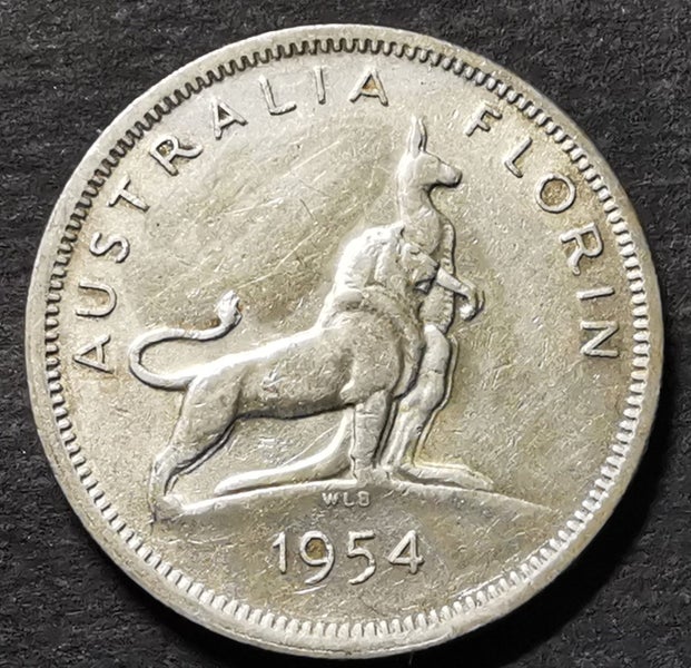 AUSTRALIA 1954 SILVER FLORIN - #HZJ Carousel 1