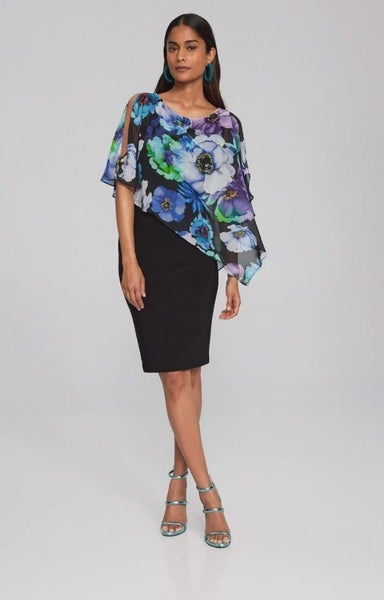 JOSEPH RIBKOFF *Designer Stunning Asymmetric Floral Poncho Overlay Dress* 8 Carousel 1