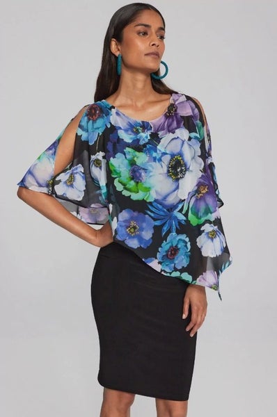 JOSEPH RIBKOFF *Designer Stunning Asymmetric Floral Poncho Overlay Dress* 8 Carousel 8