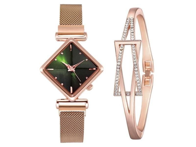 Women Square Watch Luxury Ladies Quartz Magnet Buckle Gradient Color Carousel 1
