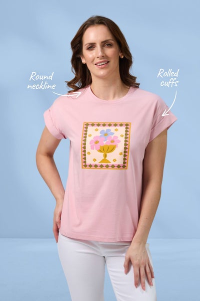 Stella and Gemma Cuff Tee Jardin Tile Mauve Carousel 2